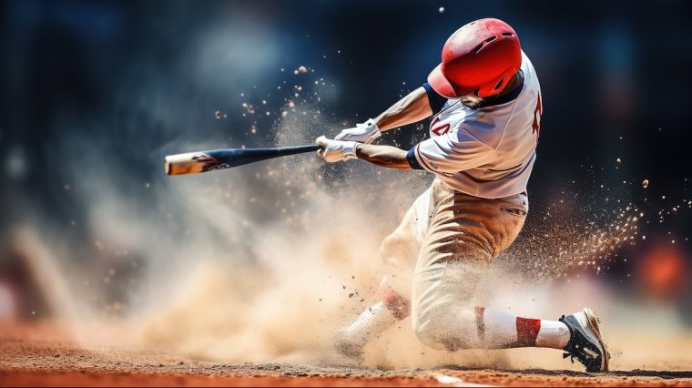 Baseball player in action on the baseball field. Sport concept.